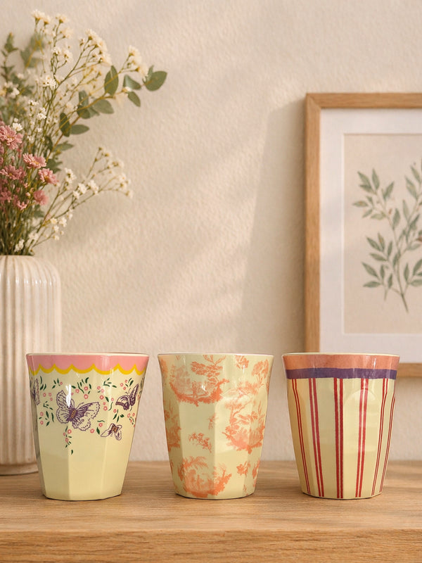 🇩🇰 RICE Denmark Melamin-Becher – Schmetterling, orange und streifen