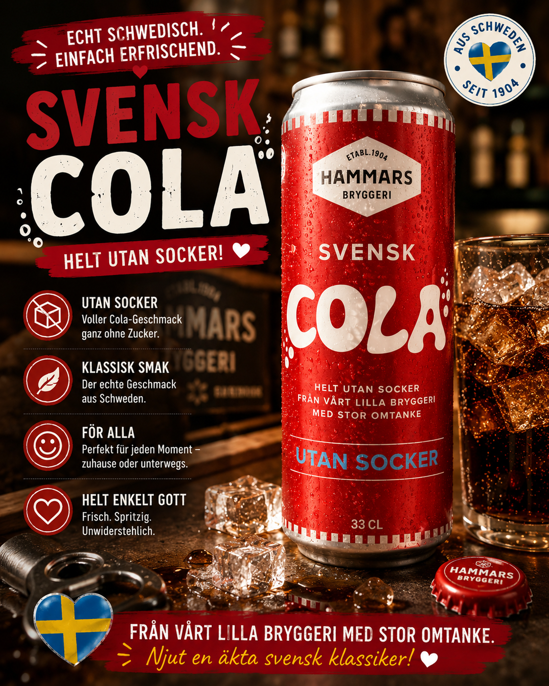 Hammars Bryggeri Svensk Cola Utan Socker 33 cl (Kopie)