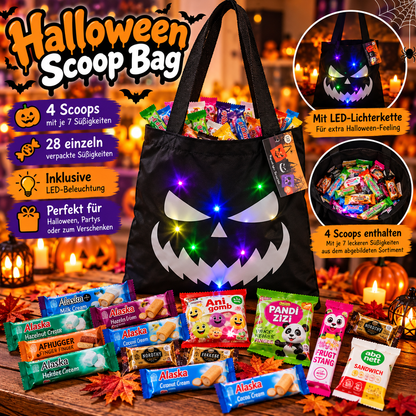 🎃 Halloween Candy Scoop Bag – LED-Tasche mit 28 Süßigkeiten - 4 Scoop schwarz
