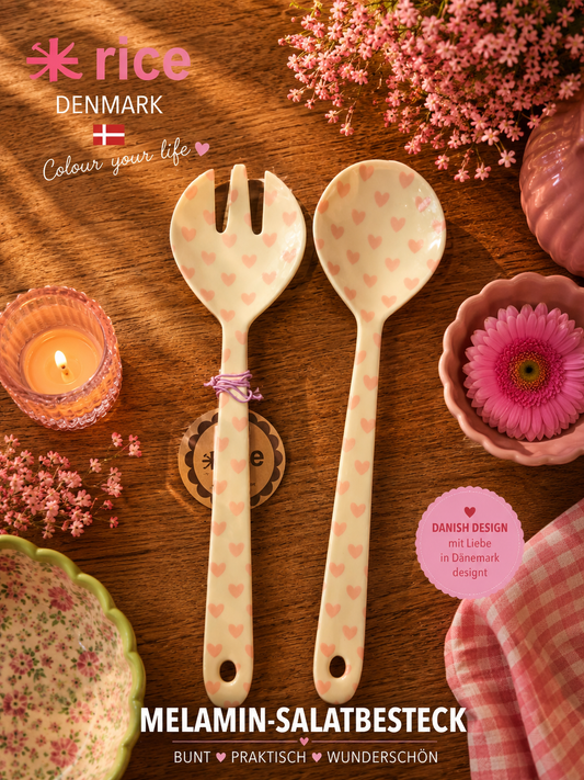 🌸 RICE Melamin-Salatbesteck Herzen | Liebe auf den ersten Blick 🇩🇰💕