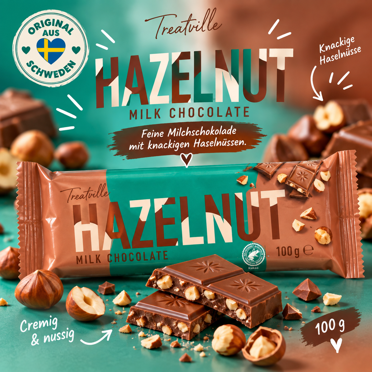🌰 Treatville Hazelnut Milk Chocolate, 100 g