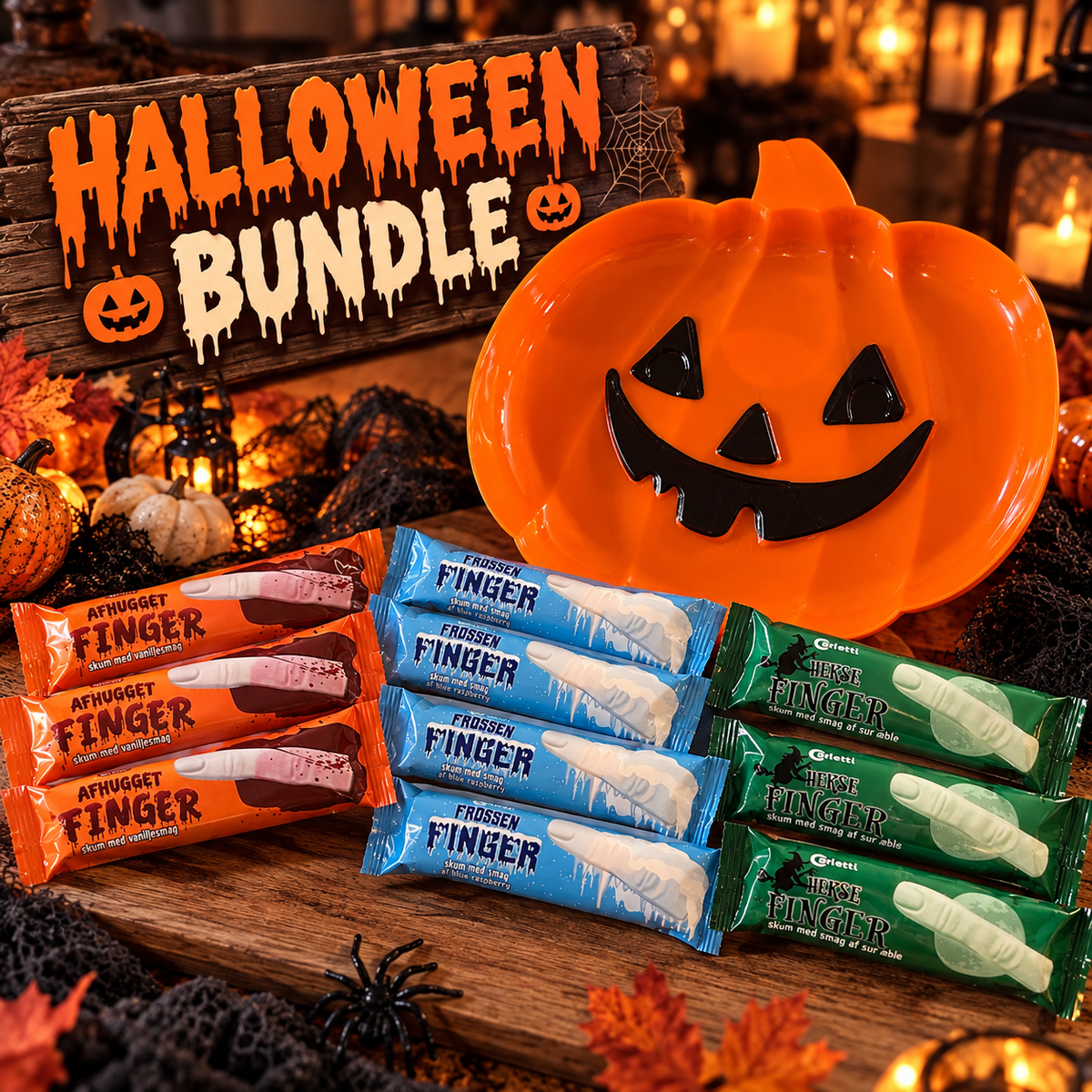Halloween Bundle – Kürbisschale mit 10 gruseligen Schaumzucker-Fingern 👻