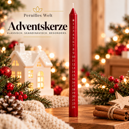 Det Gamle Apotek – Rote Adventskerze mit Zahlen 1–24 🎄