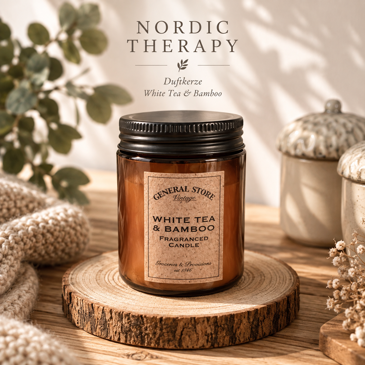 🕯️ Nordic Therapy Duftkerze „White Tea & Bamboo“