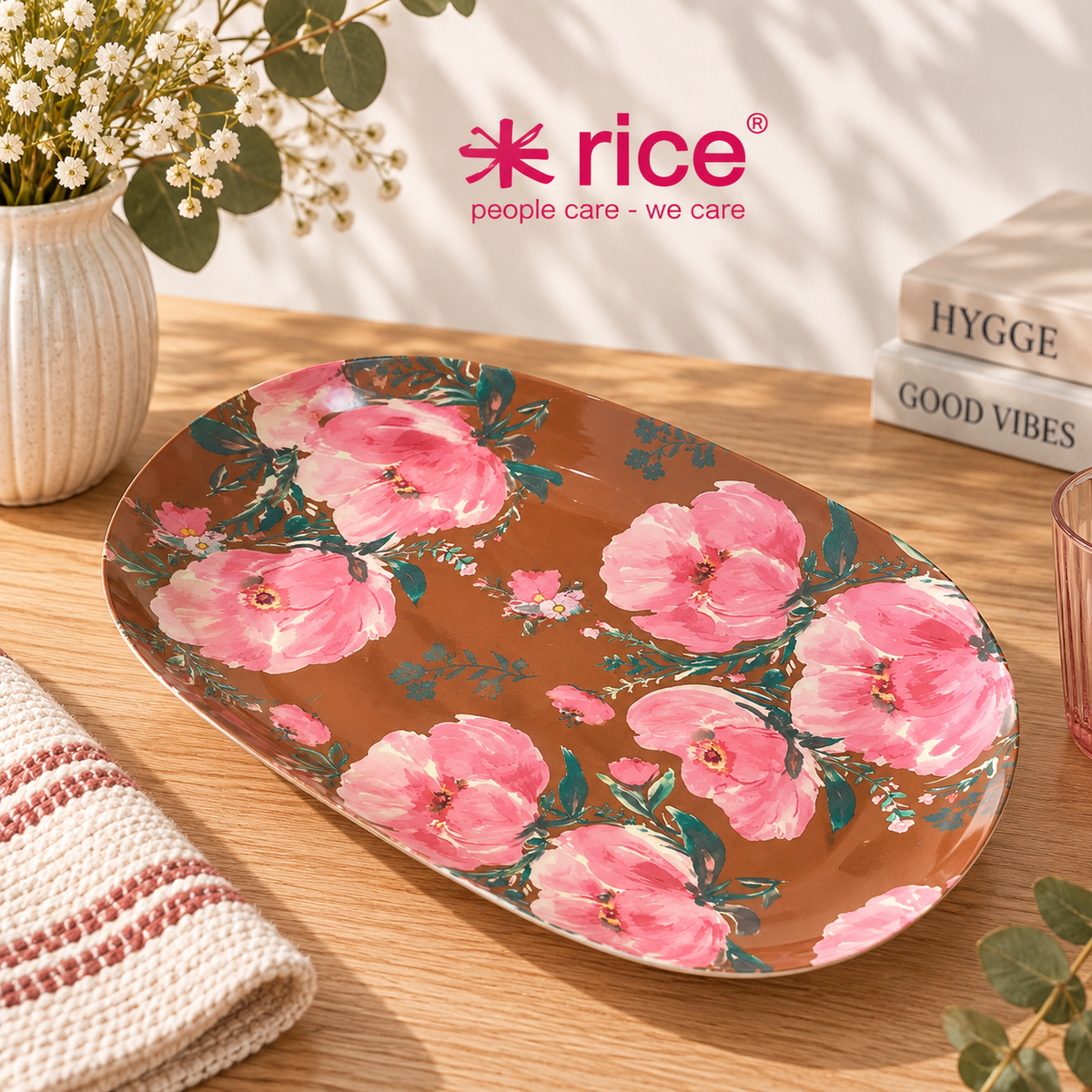 🌸 RICE Denmark Servierplatte / Tablett - Pfingstrose