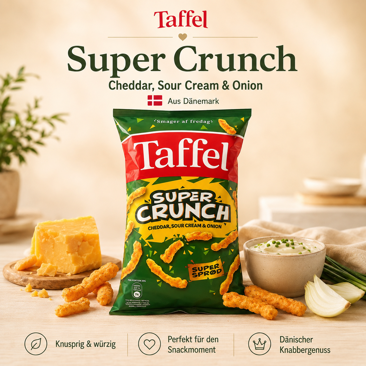 Taffel Super Crunch – Cheddar, Sour Cream & Onion 🇩🇰🧀