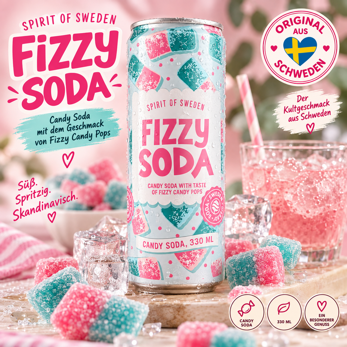 Spirit of Sweden Fizzy Soda – 330 ml 🇸🇪💗
