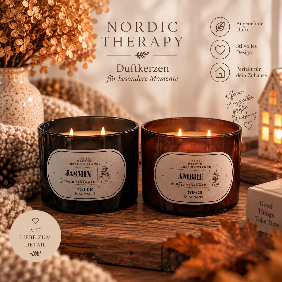 🕯️ Nordic Therapy Duftkerzen – Jasmin oder Ambre