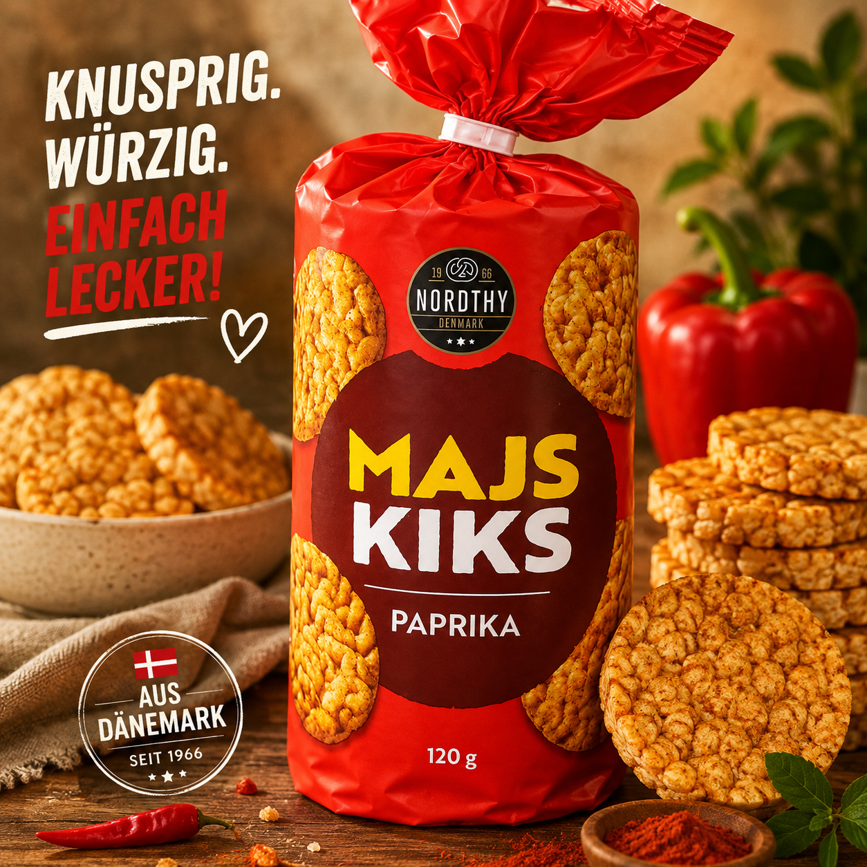 🌶️ NORDTHY MAJS KIKS PAPRIKA, dänischer Knusperstoff 🇩🇰