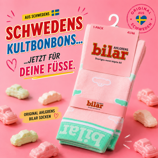 🇸🇪 Ahlgrens Bilar-Socken – Schwedens Kultbonbons für deine Füße