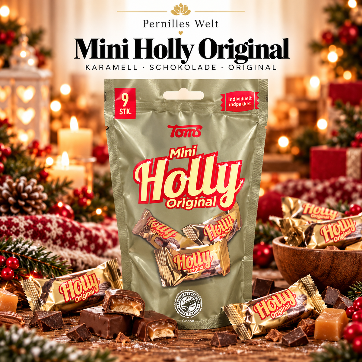 Toms Mini Holly Original – Dänische Schokoladenriegel mit Karamell & Nougat | 115 g 🇩🇰🍫