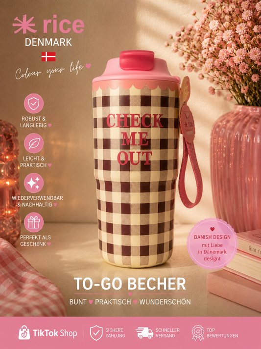 🌸 RICE To-Go Becher „Check Me Out“ | Dein stylischer Begleiter für unterwegs 🇩🇰💕