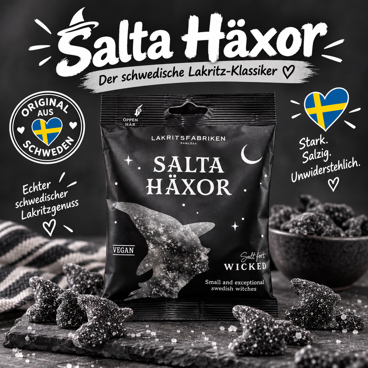 Lakritsfabriken Salta Häxor – 100 g 🇸🇪🖤