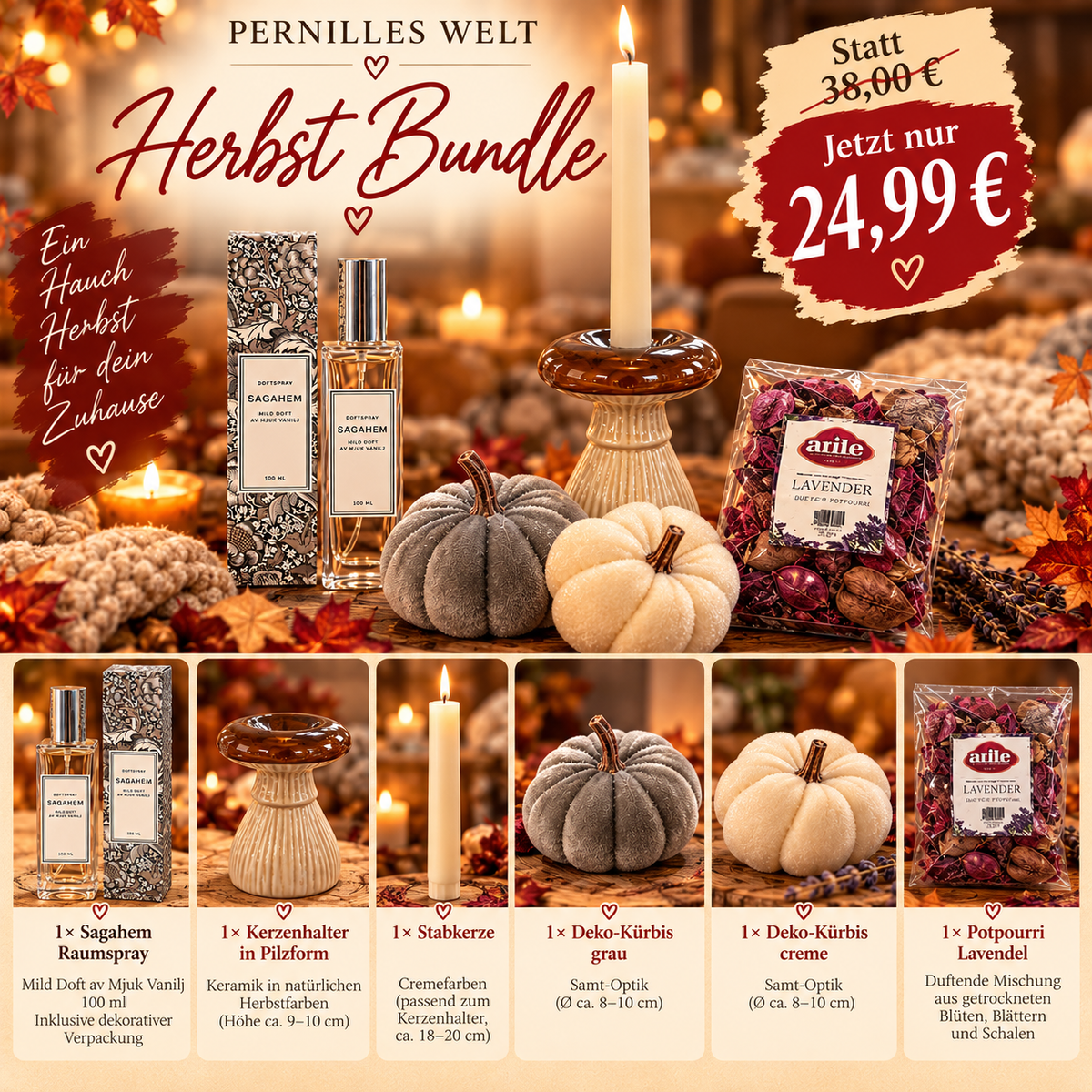 🍂 Herbst Bundle „Vanilla & Lavender Hygge“ – 6-teiliges Wohlfühlset
