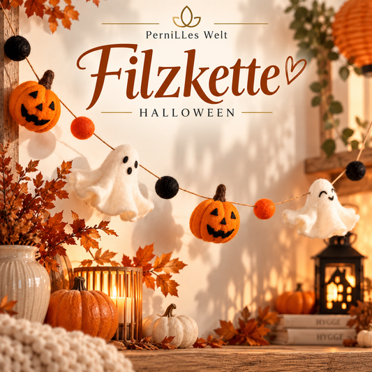 🎃 Hochwertige Halloween-Filzkette mit Geistern & Kürbissen