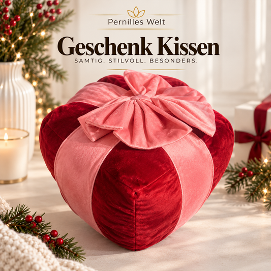 Geschenk-Kissen mit Schleife – Rot & Rosa 🎀