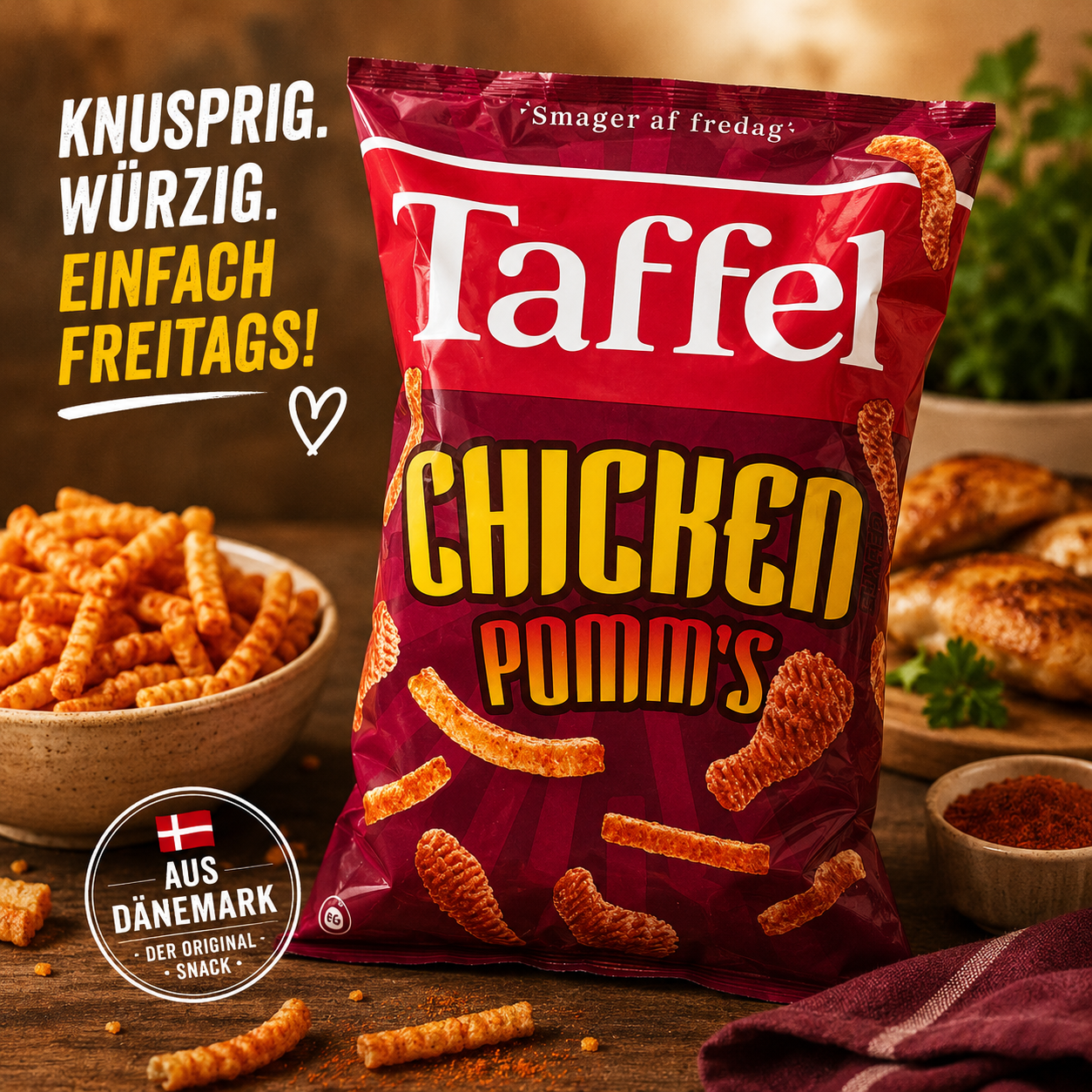 🇩🇰 Taffel Chicken Pomm’s

Knusprig. Würzig. 😏🔥