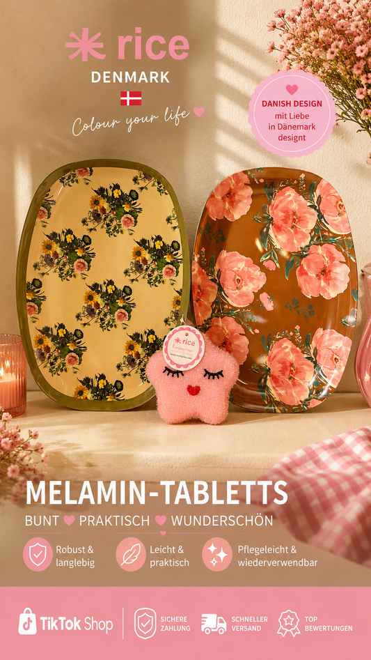 🌸 RICE Melamin-Tabletts | Dänisches Design für stilvolles Servieren 🇩🇰