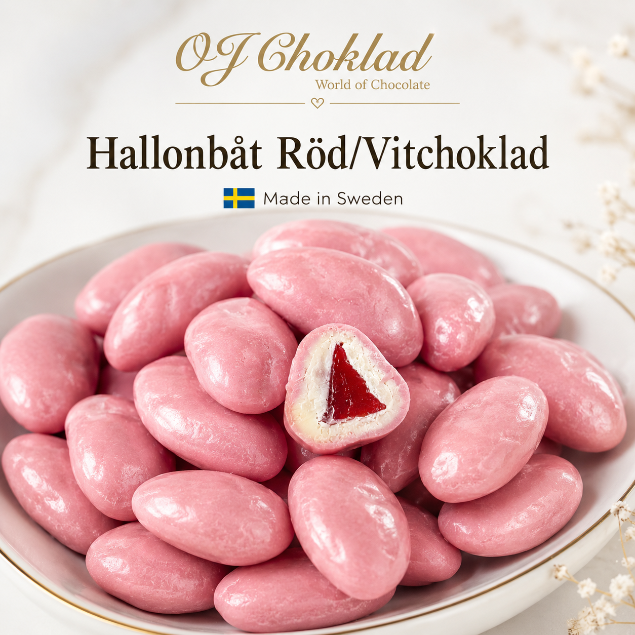 Hallonbåt Röd/Vitchoklad – OJ Choklad 🇸🇪