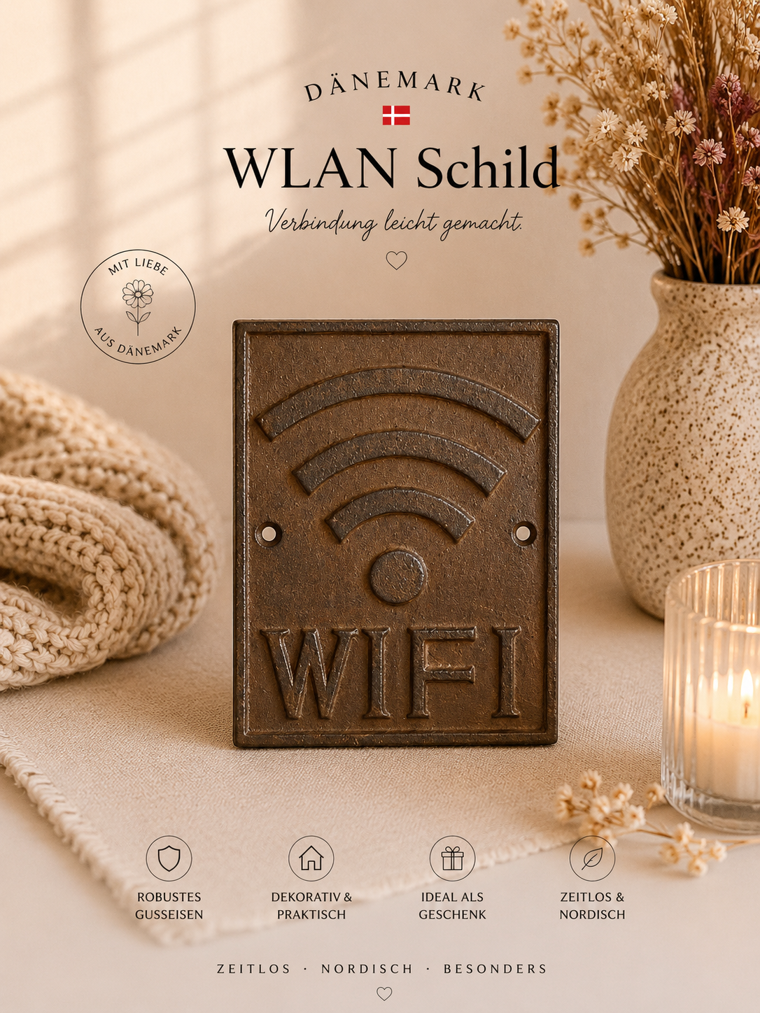 🇩🇰 WLAN Schild aus Gusseisen – Verbindung mit Stil