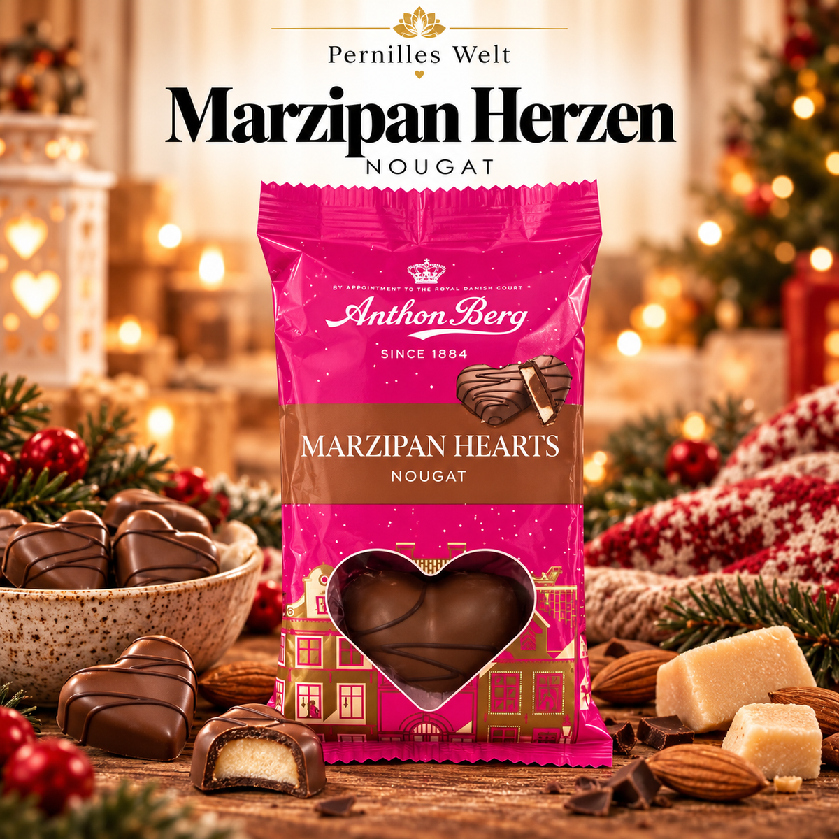 Anthon Berg Marzipan Hearts Nougat 84 g – Dänische Marzipanherzen mit Nougat ❤️🍫