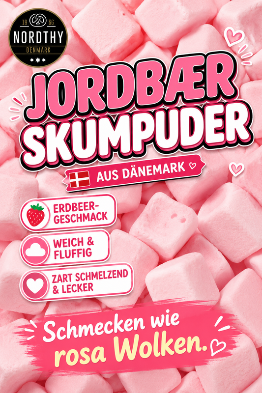 🍓 Jordbær Skumpuder – Fluffige Erdbeerwolken aus Dänemark 🇩🇰☁️