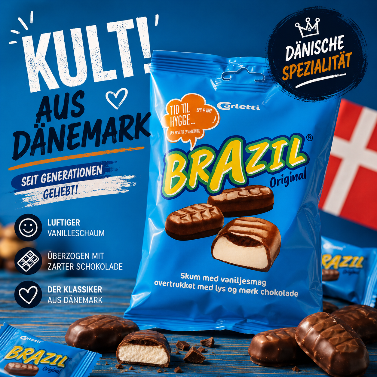 Carletti Brazil Original 60 g 

Der dänische Schaum-Klassiker mit doppelter Schokolade! 🇩🇰🍫