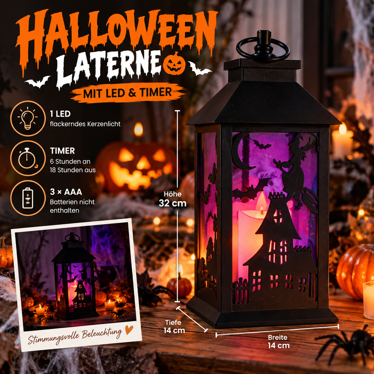 🎃 Halloween Laterne mit LED & Timer | Det Gamle Apotek