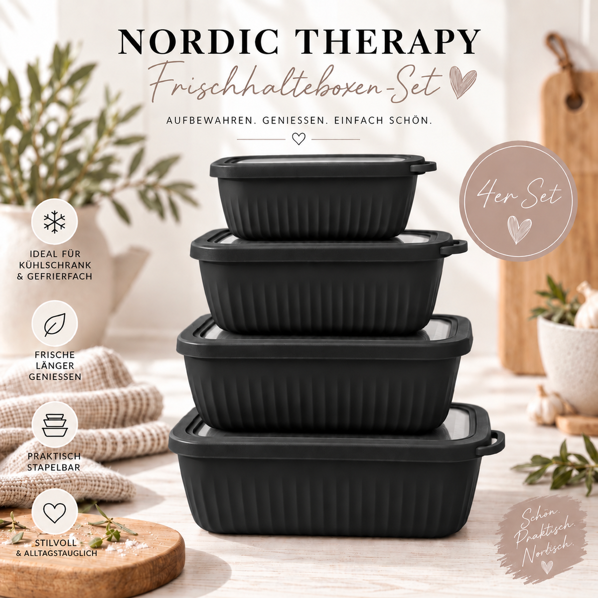 Nordic Therapy – Vorratsdosen Set 🤍 schwarz  eckig