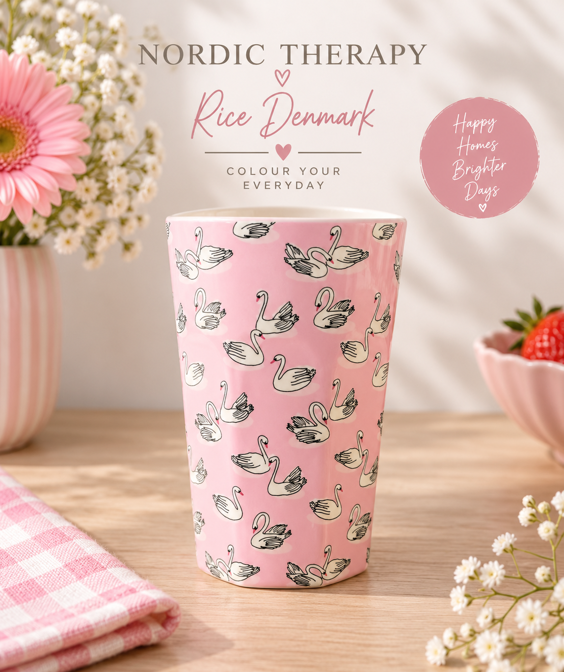 🦢 RICE Denmark Melaminbecher – Pink Swan