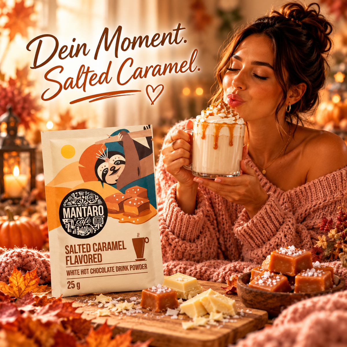 Mantaro Café Salted Caramel – Weiße Trinkschokolade mit gesalzenem Karamellgeschmack | 25 g ☕🍮