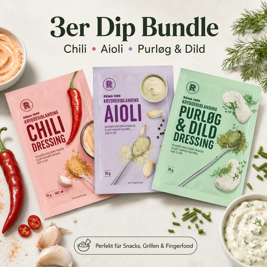 🇩🇰 3er Dip-Set aus Dänemark – Chili, Aioli & Purløg-Dild