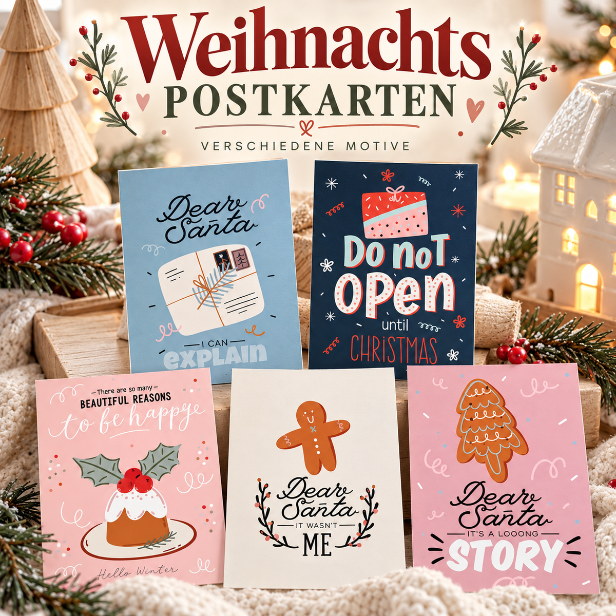 Weihnachtspostkarten „Dear Santa“ – verschiedene Motive 🎅💌