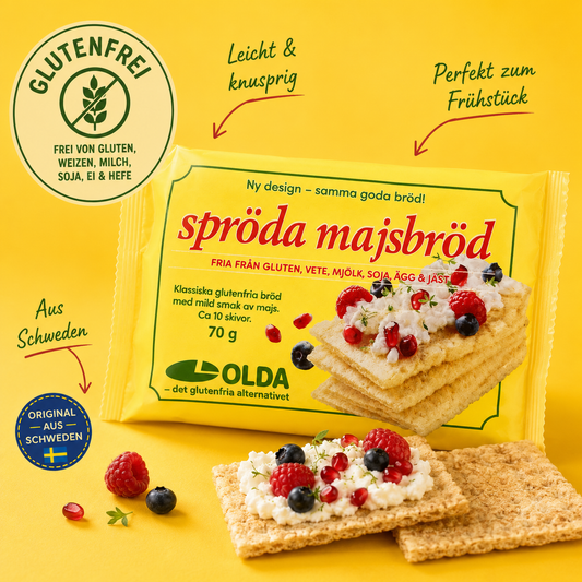 Olda Spröda Majsbröd 70 g

Glutenfreies Knäckebrot aus Schweden 🇸🇪🌽