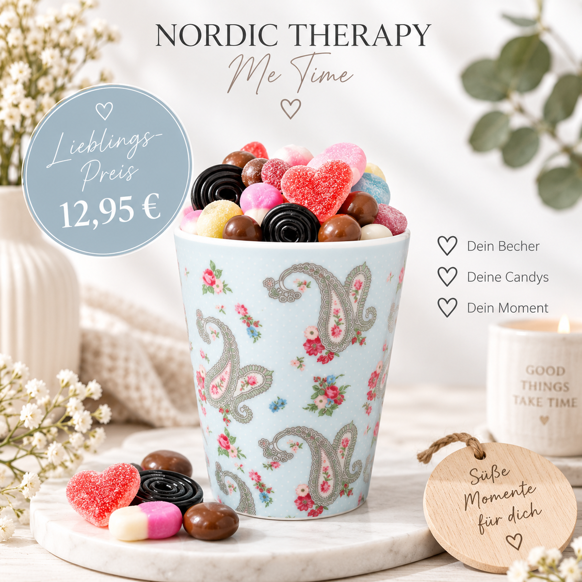 🤍 Nordic Therapy Candy-Becher „Paisley Blue“