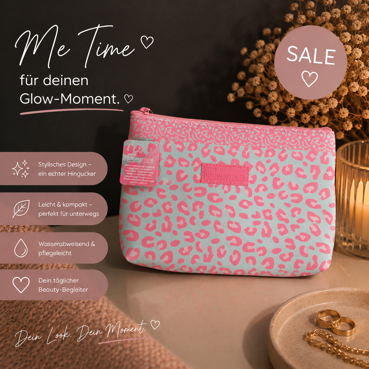 🩷 IDC Institute Kosmetiktasche Leo-Print – Pink & Mint