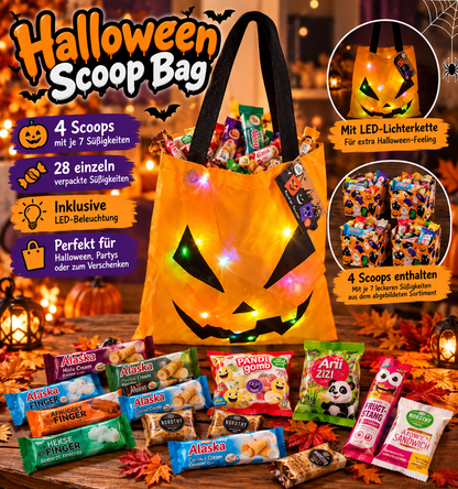 🎃 Halloween Candy Scoop Bag – LED-Tasche mit 28 Süßigkeiten - 4 Scoop Orange