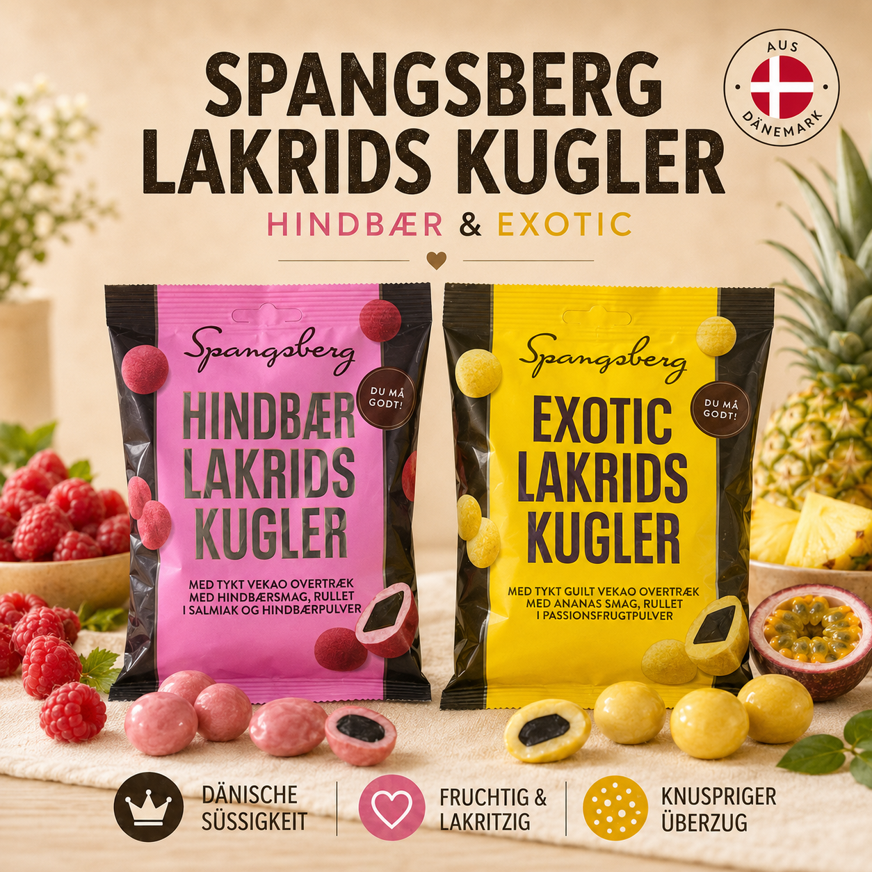 Spangsberg Lakrids Kugler – Hindbær & Exotic 🇩🇰