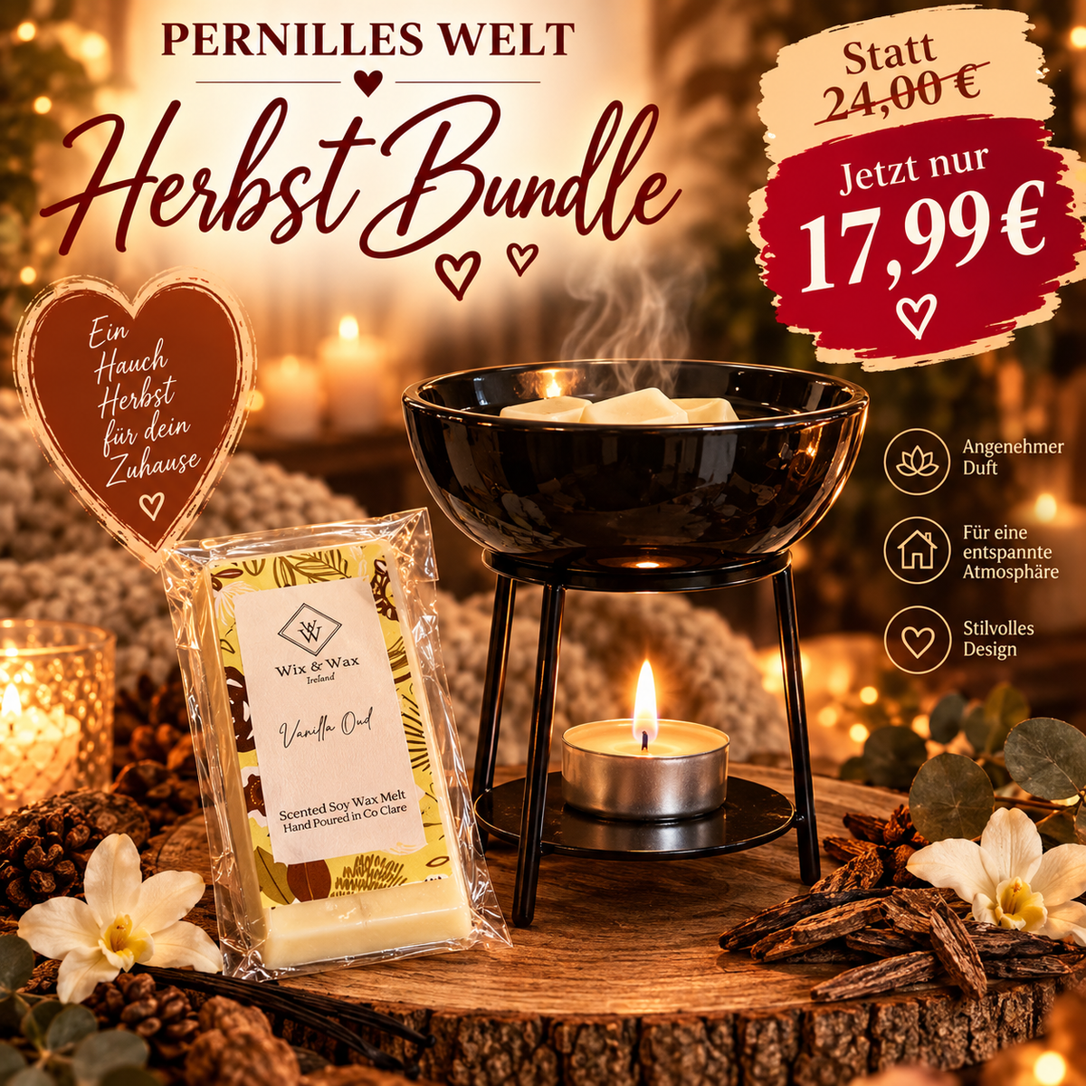 Herbst Bundle – Vanilla Oud schwarze Duftlampe 🕯️